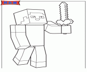 Printable minecraft person holding sword coloring pages