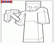 Printable minecraft character with pickaxe weapon coloring pages