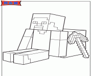 Printable steve sitting with minecraft weapon coloring pages