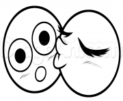 Printable how to draw kissing emoji step coloring pages
