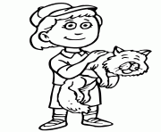 Printable little boy and a cat 130a coloring pages