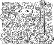 Printable adult cat guitar coloring pages