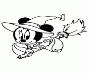 Printable Baby Minnie riding a broom disney halloween coloring pages