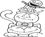 Printable scarecrow sitting on a cat halloween coloring pages