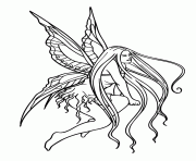 Printable long hair fairy with wings  coloring pages