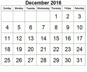 Printable 2016 december calendar image coloring pages