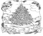 Printable adults christmas tree in nature coloring pages