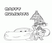 Printable disney cars with christmas santa claus coloring pages