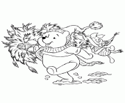 Printable disney pooh bear and piglet carrying holiday christmas tree coloring pages
