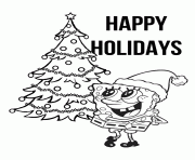 Printable spongebob with christmas tree coloring pages