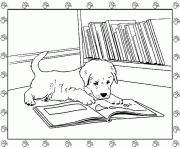 Printable dog reading a book e698 coloring pages