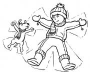 Printable dog and kid in snow winter sfa03 coloring pages