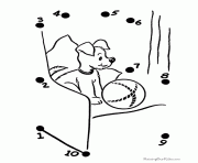 Printable dog with ball connect dots coloring pages