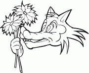 Printable wolf with flower coloring pages
