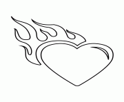 Printable heart with flames stencil coloring pages
