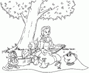 Printable belle having picnic under the tree 30aa beauty and beast disney coloring pages