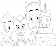 Printable PJ Maskss Birthday Cake coloring pages