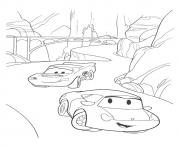 Printable Cars Lightning McQueen going through rocks a4 disney coloring pages