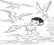 Printable moana baby with birds coloring pages