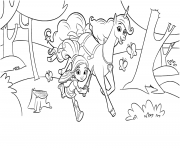 Printable Nella the Princess Knight and Unicorn in Forest coloring pages