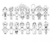 Printable world kids nationalities blanc and white diversity coloring pages