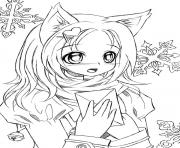 Printable cute anime catgirl lineart by liadebeaumont coloring pages