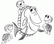 Printable Dory Disney Finding Nemo turtles and fish coloring pages
