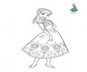 Printable Anna beautiful dress for summer frozen coloring pages