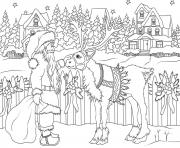 Printable vintage santa claus with his christmas deer christmas coloring pages