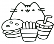 Printable pusheen ready to eat food coloring pages