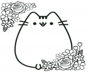 Printable pusheen valentines days flowers coloring pages