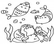Printable Pusheen the Cat Underwater  coloring pages