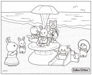 Printable calico critters in the beach for vacation coloring pages