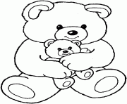 Printable teddy bear with his baby bear coloring pages