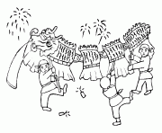 Printable chinese new year dragon defile coloring pages