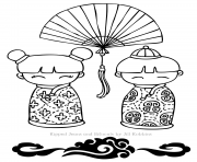 Printable two dolls chinese new year coloring pages