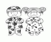 Printable chinese new year girl boy traditional coloring pages