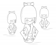 Printable kokeshi dolls coloring pages