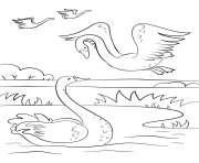Printable autumn scene with swans fall coloring pages