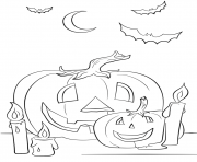 halloween scene with pumpkins candles and bats