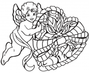 Printable cupid with heart st valentines coloring pages