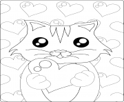 Printable cute kitten with heart st valentines coloring pages
