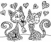 Printable two cats in love zentangle adult coloring pages