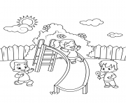 Printable children go down a slide coloring pages