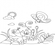Printable a snail and a butterfly on a flowering glade coloring pages
