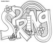 Printable spring word adult coloring pages