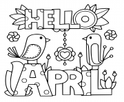 Printable hello april spring coloring pages