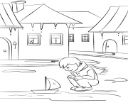Printable spring in a small town coloring pages