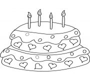 Printable birthday cake with four candles coloring pages
