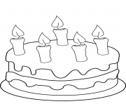 Printable birthday cake with five candles coloring pages